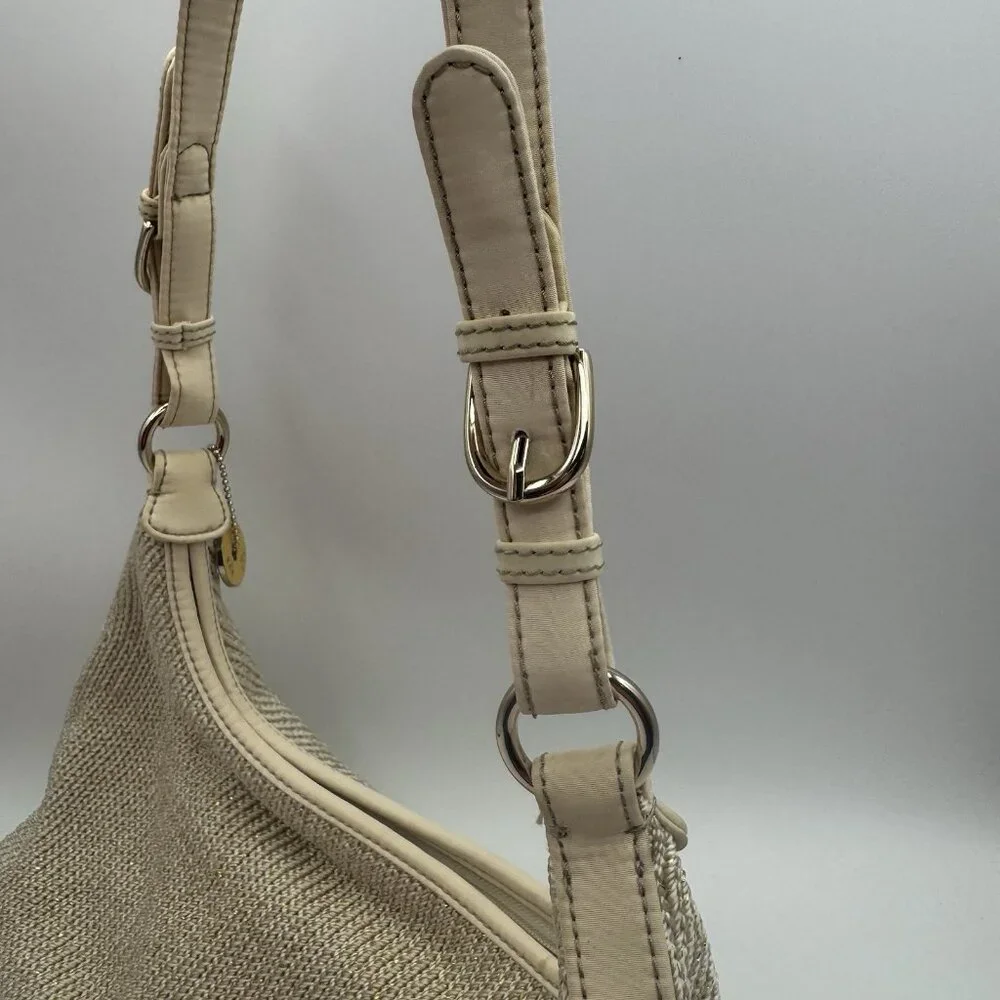 The Sak Hobo Beige Cream Woven Crochet Shoulder Hobo Bag Purse Metallic Gold - Picture 13 of 15